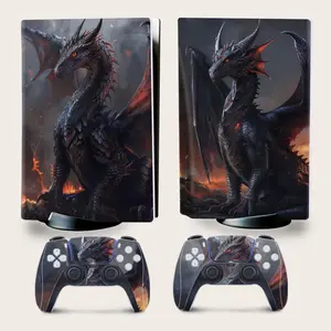 Dragon Pattern Game Console Skin Sticker for PS5, 4 Counts/set Self-adhesive Anti-scratch Game Console Protector, Game Console Protective Sticker for PS5 Decal Sticker