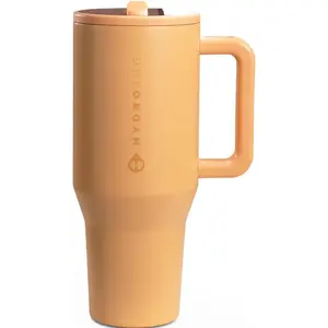 32 oz Water Bottle with Handle & Flip Straw - Fits in Cup Holder, Leak Resistant Tumbler-Reusable Insulated Stainless Steel & Rubber Base - Gifts for Women & Men, Marigold