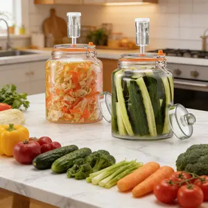 4000ML Wide Mouth Glass Fermentation Jar, Sealed Preservation Jar with 2 Glass Weights and Vent Valve, Ideal for Pickles, Kimchi, Apple Cider, Enzymes