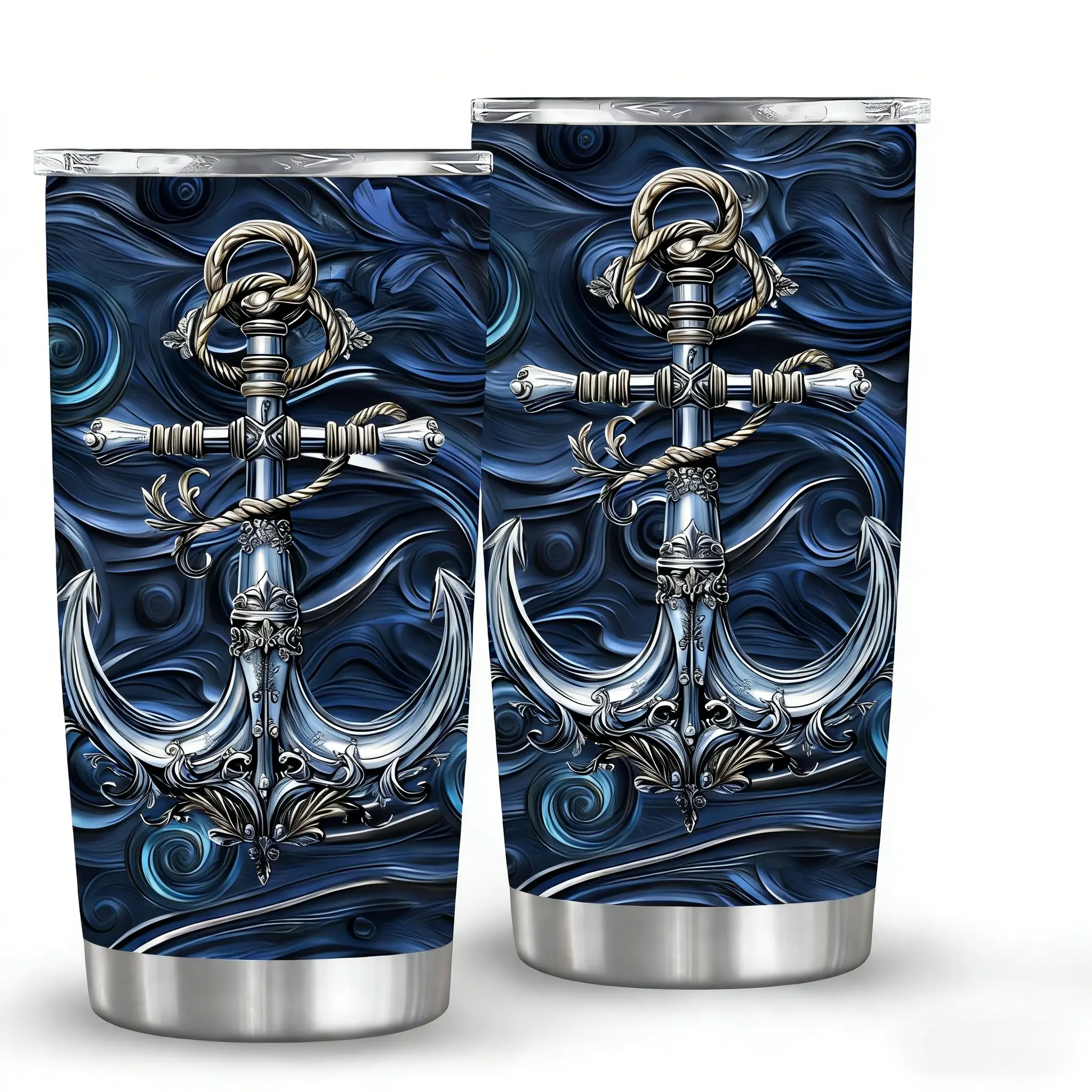 20oz Stainless Steel Insulated Travel Mug with Lid - Leak-Proof, BPA-Free, Nautical Anchor Print - Reusable - Ideal Gift for Nautical Enthusiasts, Family, Friends, and Loved Ones