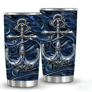 20oz Stainless Steel Insulated Travel Mug with Lid - Leak-Proof, BPA-Free, Nautical Anchor Print - Reusable - Ideal Gift for Nautical Enthusiasts, Family, Friends, and Loved Ones