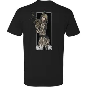 Light Guns Tactical Pin Up T Shirt For Men, Military Girl Graphic Tee With Modern Firearms Art, Tattoo Pinup Combat Style Shirt, Streetwear Apparel And Gift For Gun Culture, Shooter And Tactical Lifestyle Fans