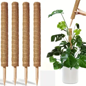 4pcs 16-Inch Stackable Moss Poles, Garden Trellis for Indoor Climbing Plants - Light Brown, Durable Plant Stakes with Textured Surface, Ideal for Ferns, Ivy, and More