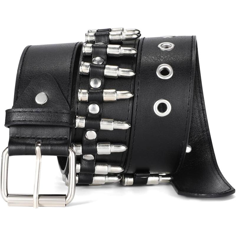 Rivet Belts for Women Men Black Studded Gothic Belt Punk Belt with Metel Buckle for Jeans Hip Hop casual business belt Automatic Ratchet Leather Dress Belt father day vintage  belts fair  win  belt Modern Men's Rotating Buckle Belt cheap  belt