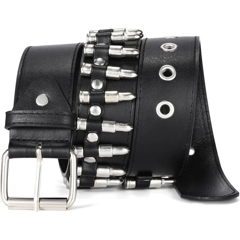 Rivet Belts for Women Men Black Studded Gothic Belt Punk Belt with Metel Buckle for Jeans Hip Hop casual business belt Automatic Ratchet Leather Dress Belt father day vintage  belts fair  win  belt Modern Men's Rotating Buckle Belt cheap  belt