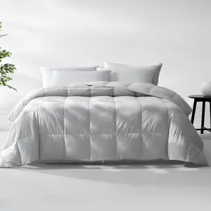 Lightweight Goose  and Down Fiber Comforter  Size, Breathable Duvet Insert for Summer and Hot Sleepers,  Cooling Tencel Lyocell Shell, 8 Corner Tabs, Light Grey, 90x90