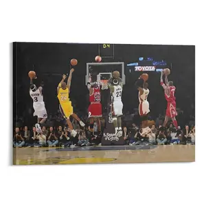 Basketball Legends Canvas Wall Art Print Poster, Iconic Sports Stars Shooting Inspirational Picture, Motivational Photography Wall Decor For Gym Dorm Home Office Living Room Bedroom