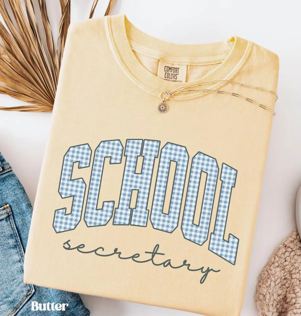 Blue Gingham School Secretary Shirt, Secretaries Day Gift, Front Office Staff Tshirt, School Admin Tees, Comfort Colors Receptionist Shirt