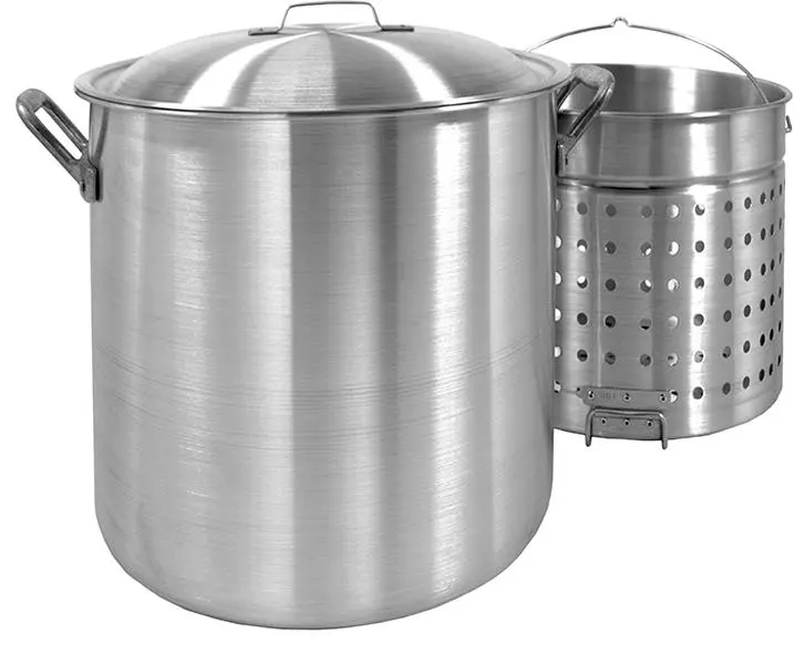 Bayou Classic 1200 120-Qt Aluminum Stockpot Cookware Set with Vented Lid and Basket for Boiling Crawfish