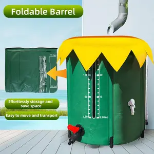 GdElecxx 52 Gal Foldable PVC Plastic Rain Barrel, Collapsible Rain Collection System with Sunflower Lid, Outdoor Water Storage Tank for Camping, Hiking