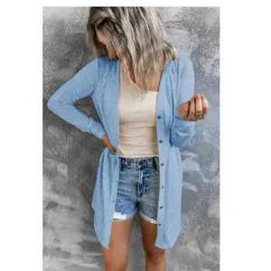 Women's Solid Button Front Midi Cardigan, Fashion Long Sleeve Knitwear for Daily Outdoor Wear, Casual Tops for Spring & Fall