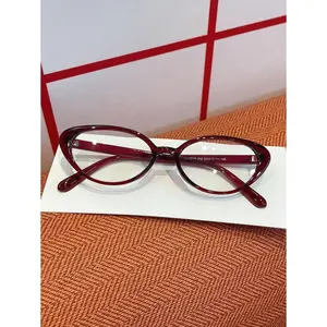 1pc Women's Burgundy Cat Eye PC Frame Plain Color Full Frame Rivet Fashionable Casual Flat Glasses