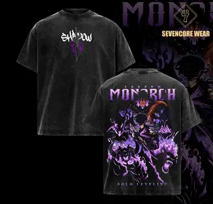 Shadow Monarch Anime Tee | Inspired by Solo Leveling & Sung Jinwoo’s Power | Dark Purple Graphic Streetwear | Awaken Your Shadows with Epic Art & Bold Design | Oversized Vintage Wash Shirt