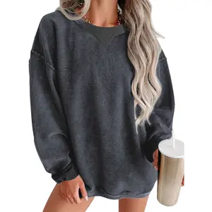 MNLYBABY Womens Crewneck Oversized Corduroy Sweatshirt Casual  Trendy Pullover Comfy Womenswear Tops Fashionable Sweaters Comfort Hoodie Fit Baggy Chic Soft