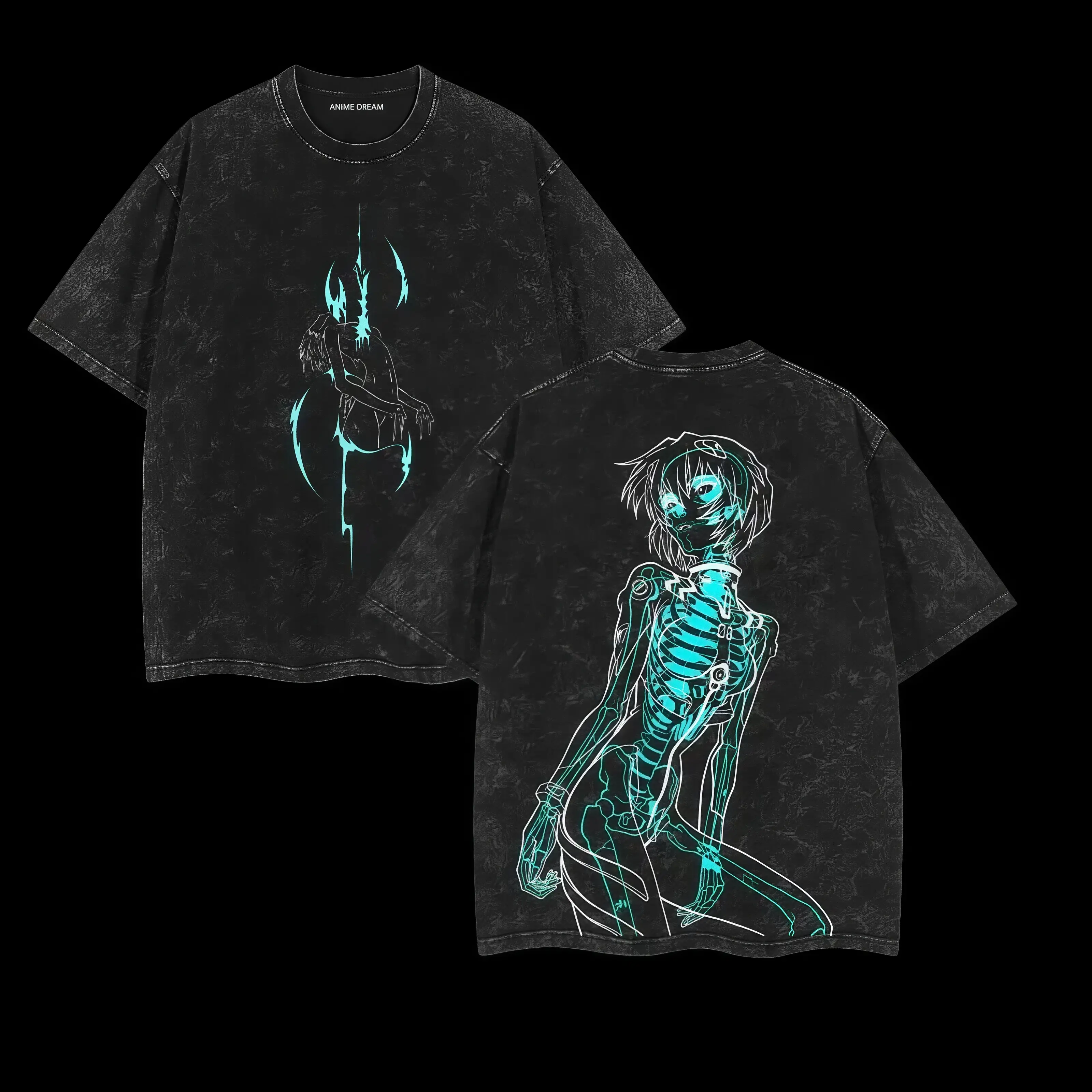 Men's Oversized Fashion Menswear Short-Sleeve Retro Round Neck T-Shirt - Heavy Cotton Vintage Anime Figure Print, Distressed Wash Streetwear Top, Shortsleeve, Stylish
