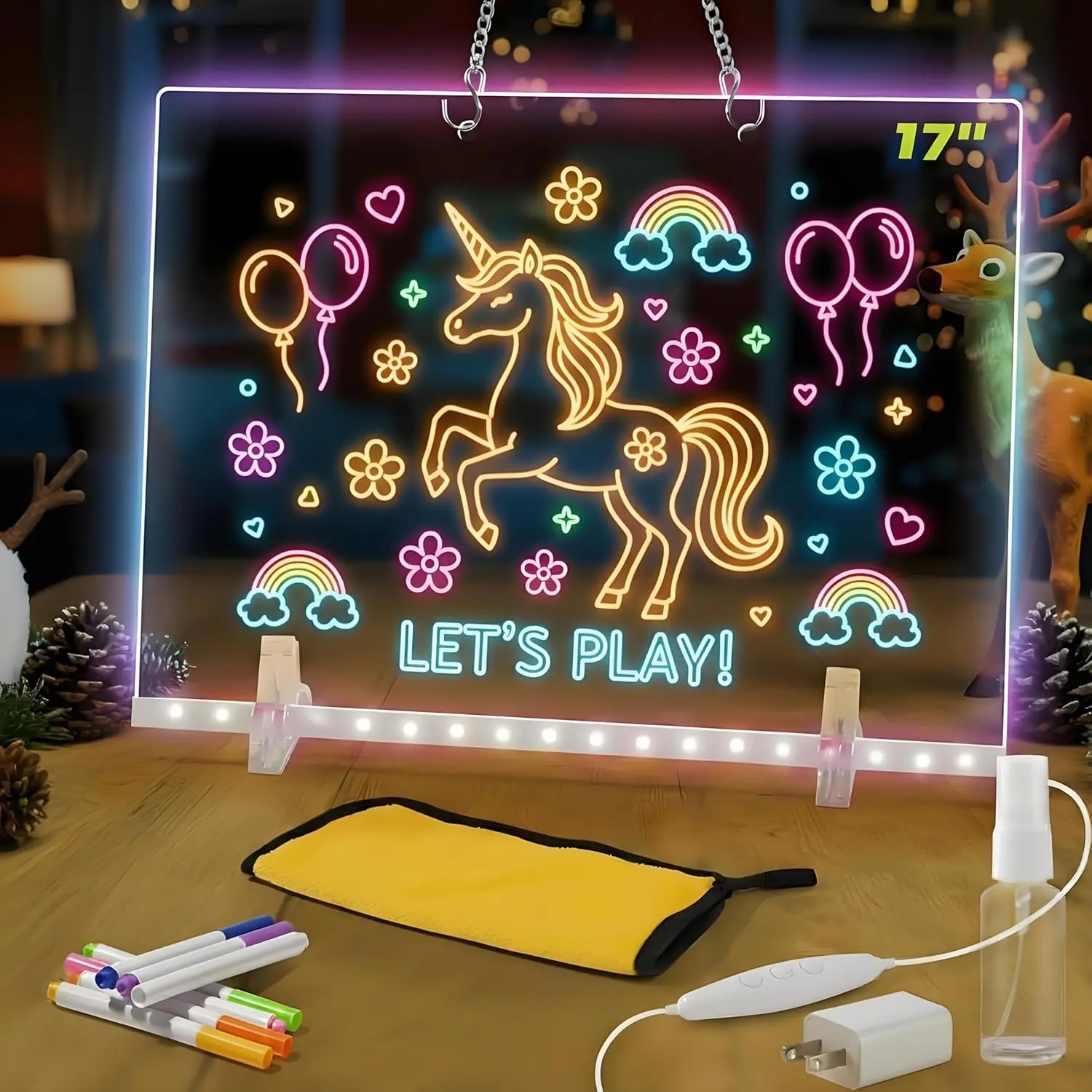 17in LED Drawing Board with LED Lights - USB-Powered Acrylic Dry Erase Board, Glowing Doodling Art Supply, Kids' Creative Birthday Gift (1PC), 17 Inches