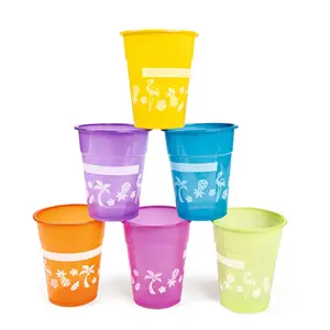 16 oz. Bulk 50 Ct. Luau Palm Tree, Pineapple & Flamingo Colored Disposable Plastic Cups
