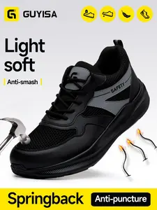 Guyisa Wide Fit Ultra-Light Mesh Safety Shoes, Walking Shoes, Footwear, Sport Style, Anti-Puncture Steel Toe, Kevlar Bottom, Low Top, All Seasons, Sizes 39-44