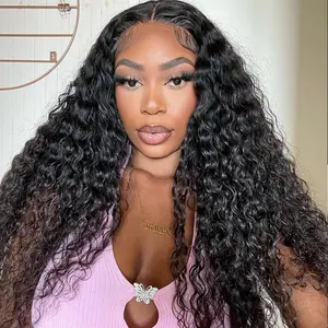 Dachic Hair Water Wave Wigs Human Hair 13X6 Lace Frontal Jerry Curly Brazilian Virgin Hair Wigs HD Lace Frontal Body Wave Wig 180% Density Natural Hairline Pre Plucked with Baby Hair Natural Black Wigs for Women