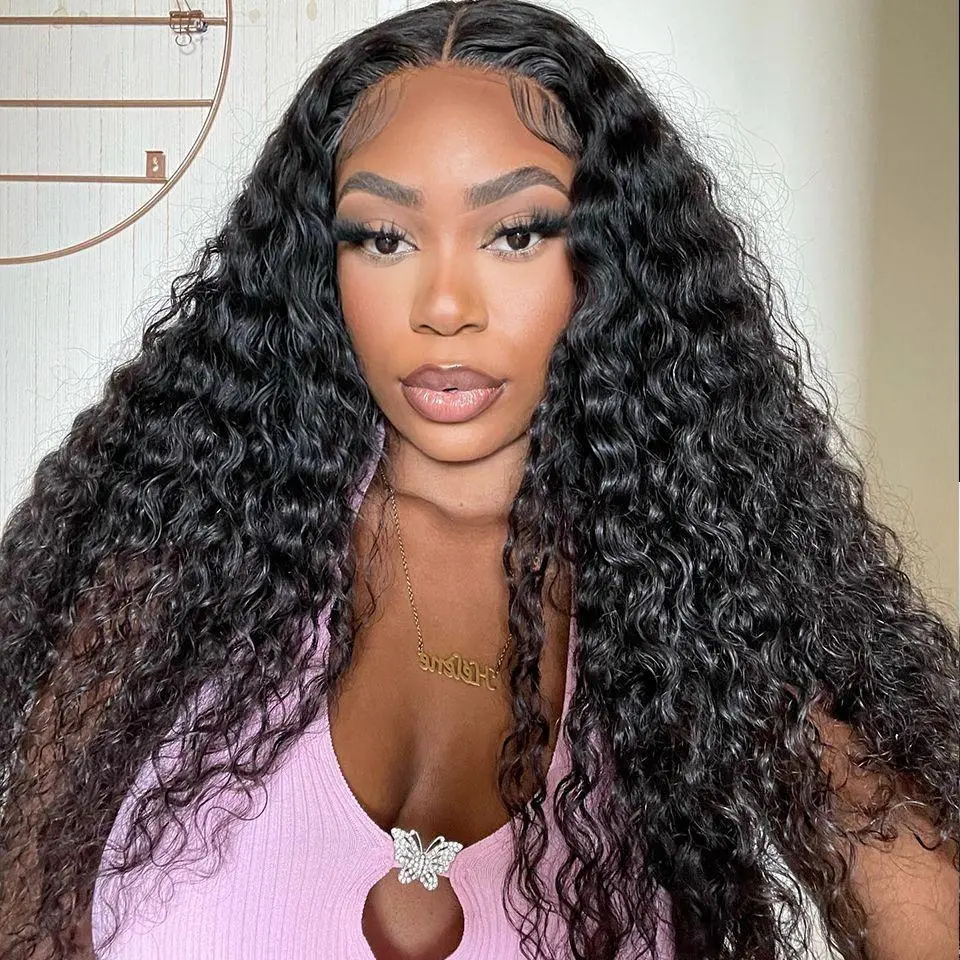 Dachic Hair Water Wave Wigs Human Hair 13X6 Lace Frontal Jerry Curly Brazilian Human Hair Wigs HD Lace Frontal Body Wave Wig 180% Density Natural Hairline Pre Plucked with Baby Hair Natural Black Wigs for Women