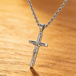 Cross Necklace 18K silver Plated Cross Pendant with 3mm 22" Rope Chain for Men Women Religious Gift for Easter Christmas Valentine‘s gift