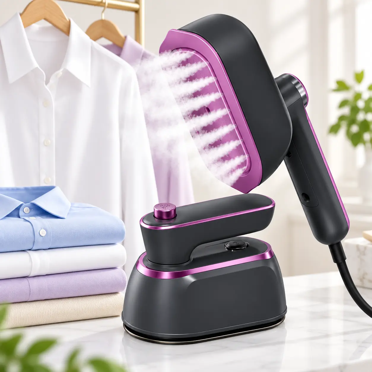 2-in-1 Foldable Travel Steam Iron, Portable Dry & Steam Iron with Refillable Water Tank, 180° Rotating Handle, Compact Clothes Steamer Iron for Travel & Home