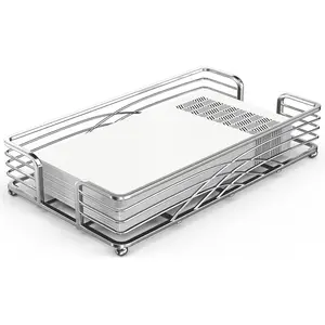 Silver Guest Towel Holder Tray for Bathroom Countertop Napkin Organizer for Disposable Paper Towels, Elegant Hand Towel Rack for Powder Room, Modern Guest Bathroom Accessories