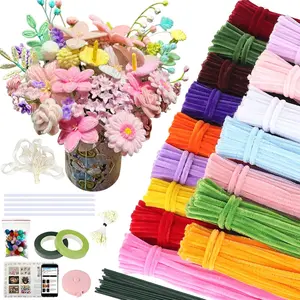 800 count Pipe Cleaners Craft, 16 Colors Pastel Pipe Cleaner Flower, Thick Chenille Pipe Cleaners Bulk with Floral Wires, Tape, Stamen, Ribbon & Video Tutorial, DIY  Bouquet, Creative
