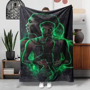 Basketball Flannel Blanket  Basketball Star Neon Glow Fleece Blanket – Black & Green Glow-in-the-Dark Design, Cozy All-Season Throw for Sofa, Camping, Travel, and Sports Enthusiasts, Allseason Blanket-Christmas gifts