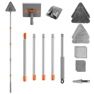 2 In 1 Baseboard Cleaner Mop Wall Cleaner With Squeegee Extendable Handle 8 Reusable Fiber Chenille Pads 360° Rotatable Design For Wall Ceiling Window Cleaning - Stainless Steel Absorbent Retractable Tool