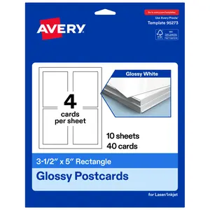 Avery 3-1/2" x 5" Rectangle, Glossy White Postcards