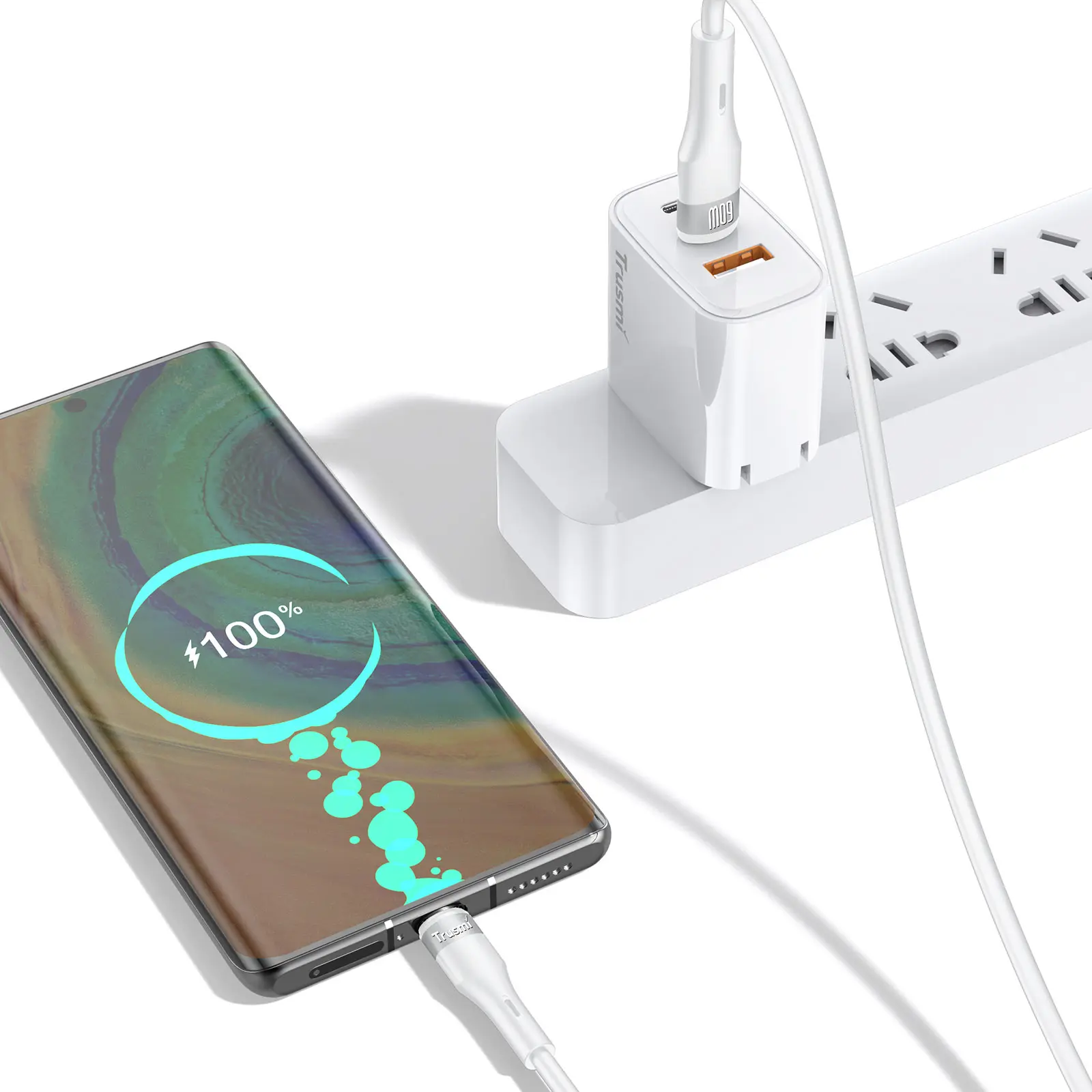 TRUSMI CloudSoft Silicone USB-C Cable, 60W Fast Charging Cord, Tangle-Free for iPhone 16 17, MacBook, Samsung