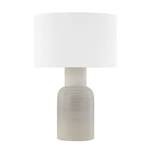 Breezy Point Table Lamp - Matte Dune Ceramic Base with Curved White Linen Shade for Earthy Ambiance