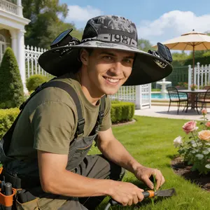 Solar Fan Hat with 2 Fans, UPF 50+ Sun Protection & Waterproof Cooling Hat, Dual Power Solar & USB Rechargeable, Wide Brim Safari Cap for Fishing, Golf, Gardening, Mowing, Construction Work, Landscaping, Outdoor Summer Father's Day Gift