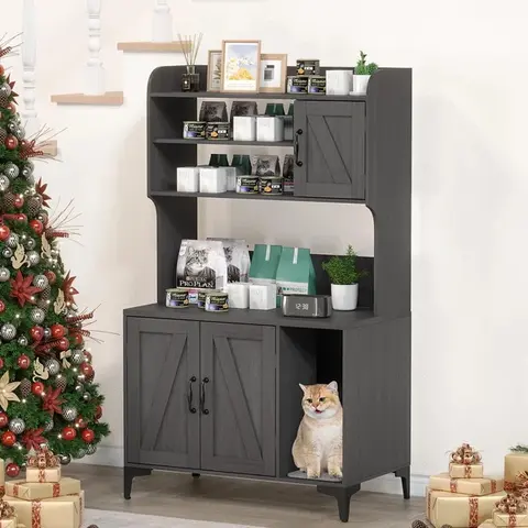 Garvee Cat Litter Box Furniture,Hidden Cat Box Enclosure with Shelf Storage, Wood Sturdy Cat Washroom Storage, Indoor Cat House Furniture, with Multiple Options