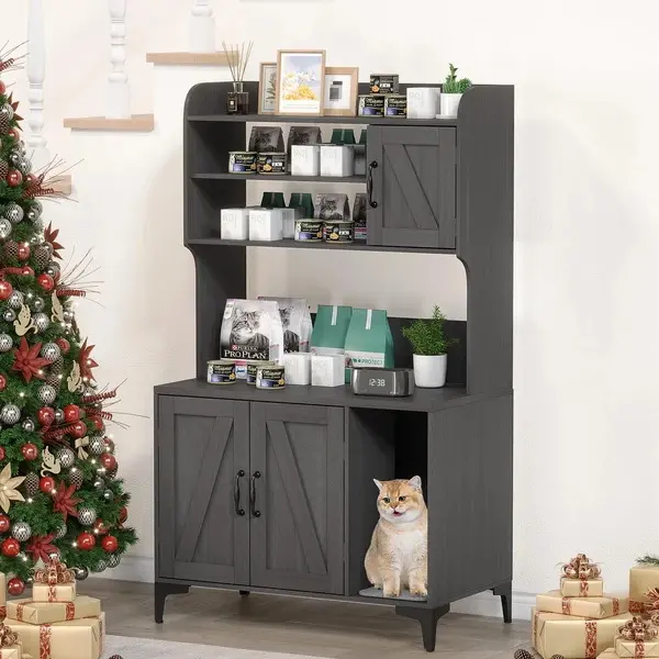 Garvee Cat Litter Box Furniture,Hidden Cat Box Enclosure with Shelf Storage, Wood Sturdy Cat Washroom Storage, Indoor Cat House Furniture, with Multiple Options