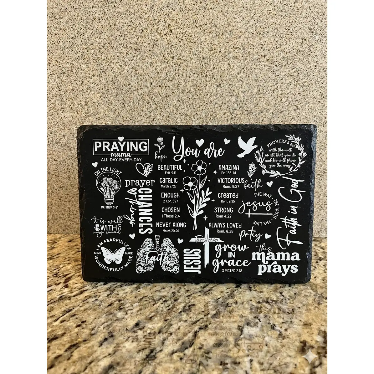 Engraved Slate Chopping Board - 11.75x8", Kitchen Cheese Cutting Board with "Growing in Faith" Design