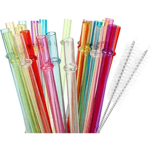 25 Pieces Reusable Plastic Straws with 2 Cleaning Brush, 9.05" Long 0.29" Diameter, BPA-Free Colorful Drinking Straws for 12-20 oz Tumblers and Mason Jars