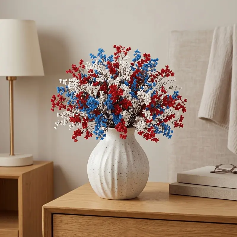 9-Piece & Blue Artificial Gypsophila, Patriotic Faux Baby's Breath Centerpiece, July 4th, Memorial Day Decor, Decorative Faux Flowers
