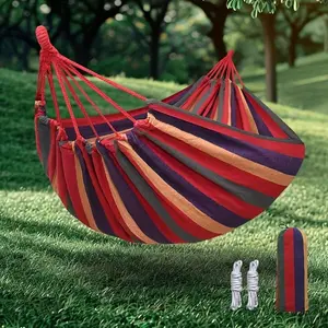 1Pc Outdoor Garden Hammock, Colorful Stripe Design Hammock for Patio, Park & Leisure Reading. Hammocks for Outside Canvas Hammock Suitable for Outdoor, Yard & Gazebo Use. Includes Tree Straps, Anti-Rollover Design, Portable with Travel Carry Strap.