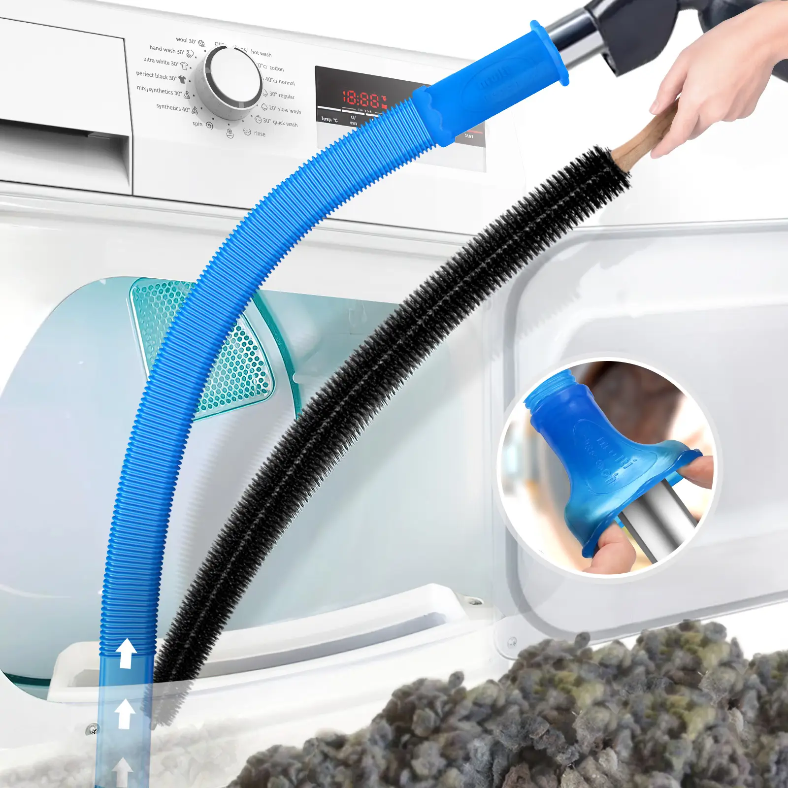 Sealegend 2 Pieces Dryer Vent Cleaner Kit Compatible with All Vacuum Cleaner, Dryer Lint Brush and Vacuum Hose Attachment with Stretch Universal Conne