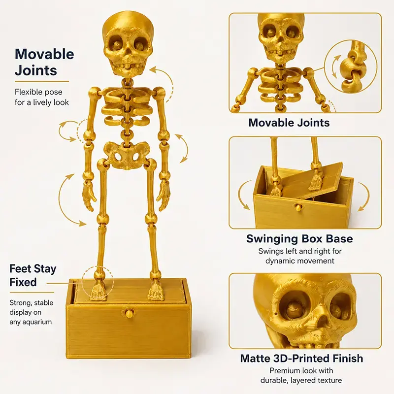 Aquarium Skeleton Dancer -upgraded version Full set of accessories-Motion Air Action Bubbler Fish Tank Ornament with Flexible Joints