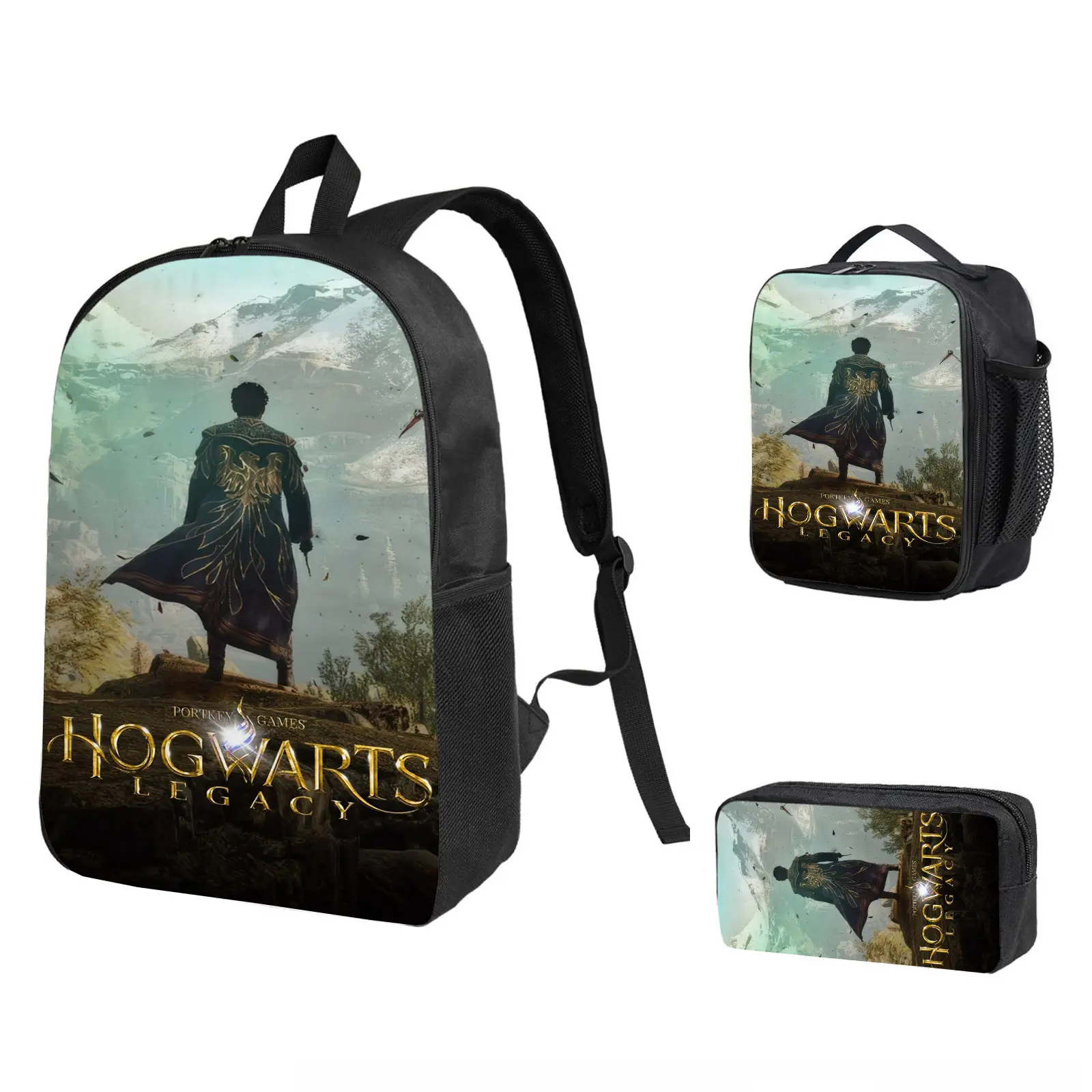 Hogwarts Legacy 3-in-1 Water Resistant Backpack Combo - 1 Size School Bookbag with Insulated Lunch Bag, Pencil Case for Kids, Holiday Camping Laptop Travel Daypack Gift for Fans (b-107), One Size, 3-In-1 Design