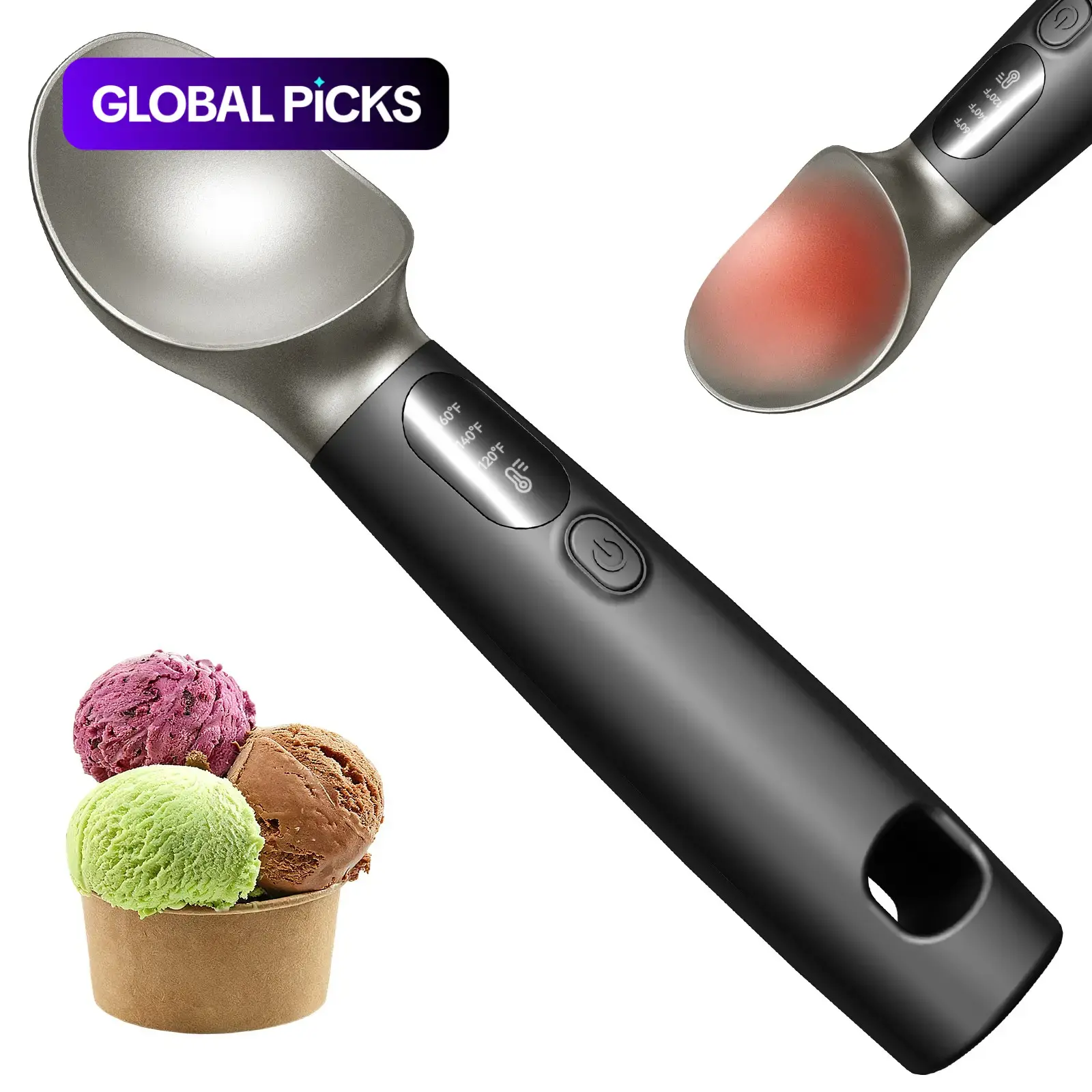 Heated Ice Cream Spoon with Adjustable Heater Levels, Rechargeable LED Display, Ideal for Hard Ice Cream & More, Ice Cream Scoop, Kitchen Gadgets, Kitchenware #GLOBAL PICKS