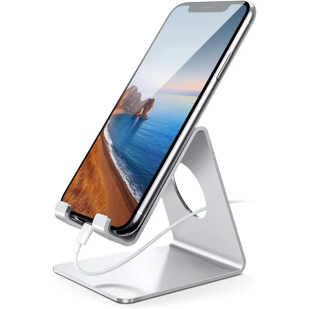 Cell Phone Stand, Desk Phone Holder Cradle, Compatible with Phone 12 Mini 11 Pro Xs Max XR X 8 7 6 plus SE, All Smartphones Charging Dock, Office Desktop Accessories - Silver