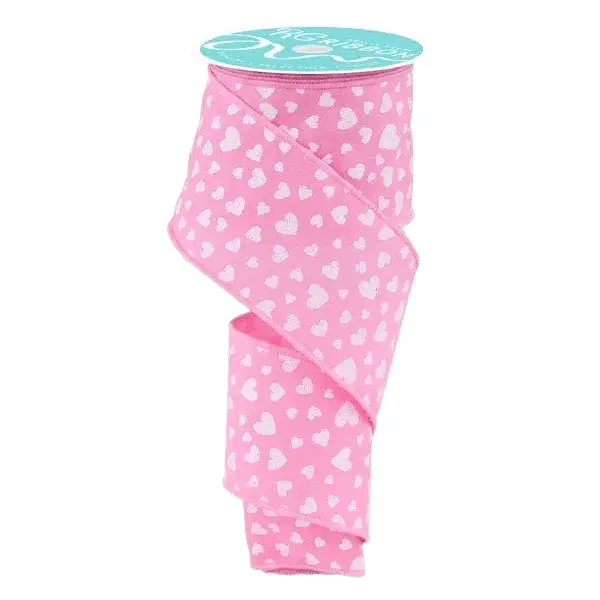 2.5" x 10yd Glitter Mini Heart Ribbon in Pink & White