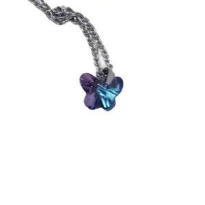 Light Blue and Light Purple Butterfly Necklace - High-Quality Glass Art