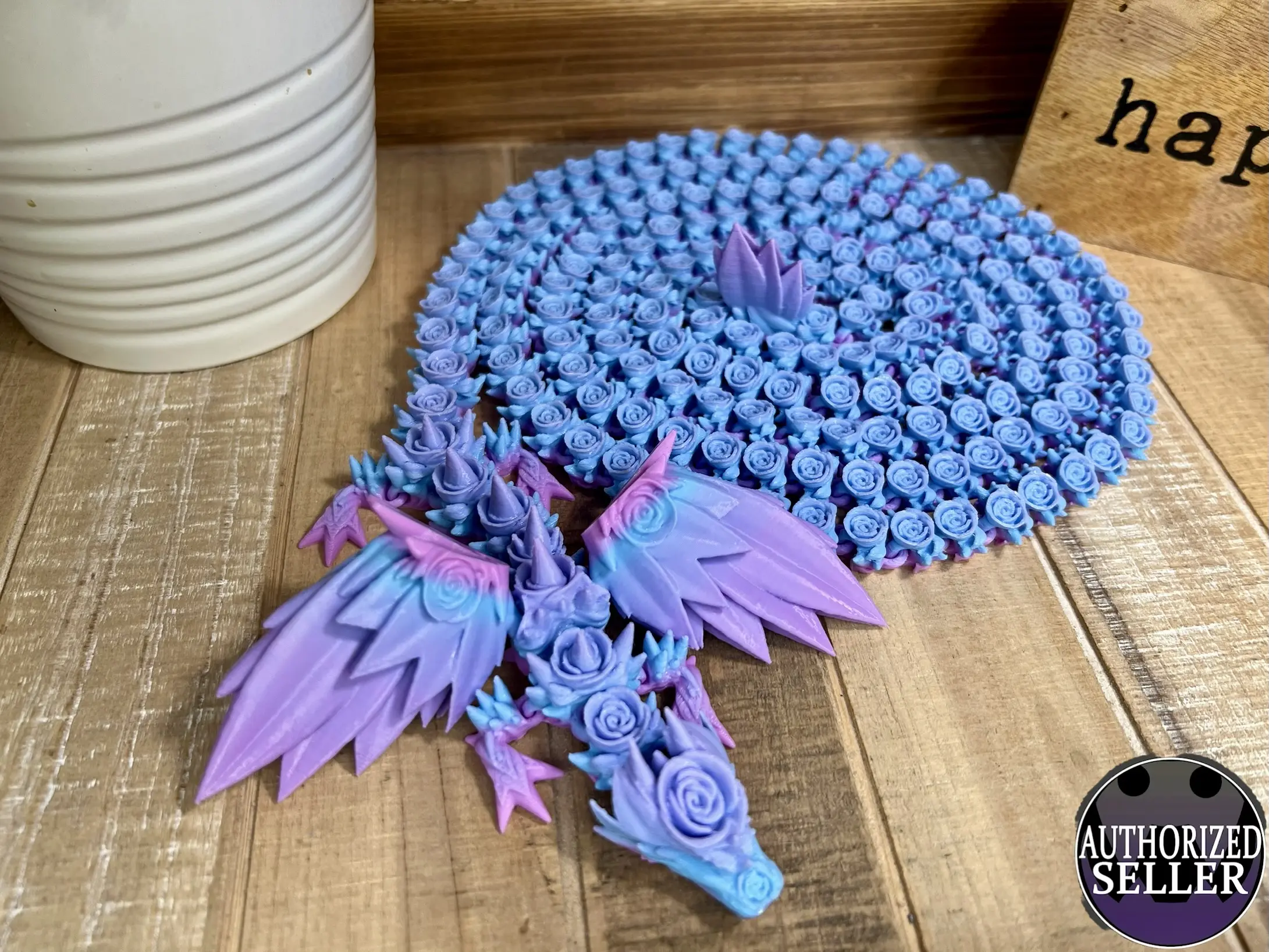 Rose Winged Dragon - 82 Inches - 6' 10" - Super Long - Desktop or Fidget Toy - Articulated Rose Themed Dragon - 3D Printed - Choose a Color!