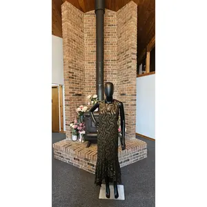 Black/Gold Crochet Formal Dress with Jacket