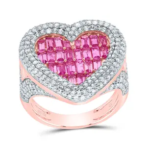 1 5/8Ctw-Nat Dia Cn 0.014Ctw-Rd-Pink Sapp,1 1/2Ctw-Bag-Pink Sapp, Nat Gem Heart Ring (6.69 grams)